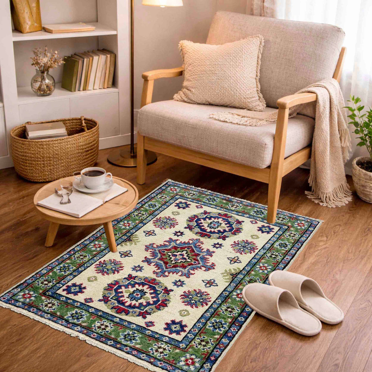 Sage-Bordered Botanical Living Rug