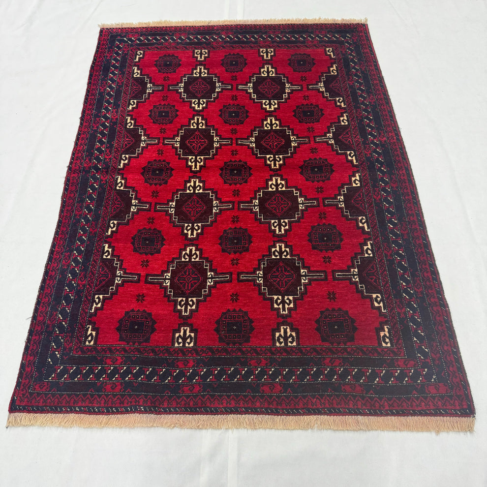 Bold Red and Charcoal Tribal Repeat Elephant Foot Gul Mat