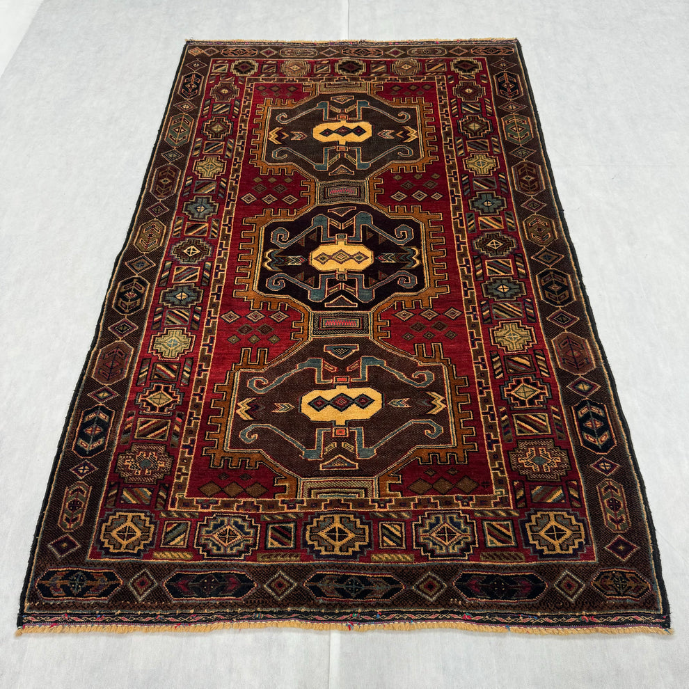 Persian Keshan Style Triple Medallion Rust Red Mat