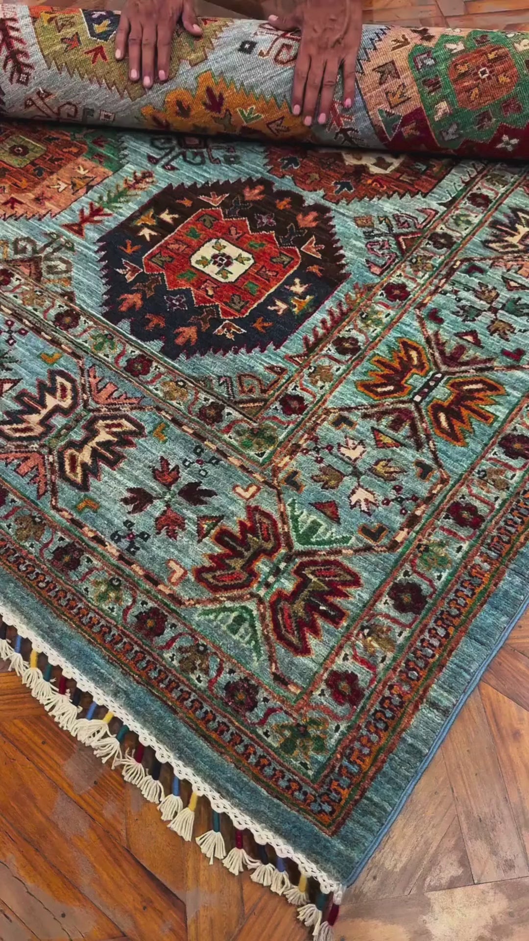 Vintage Caucasian Repeating Octagon Area Rug