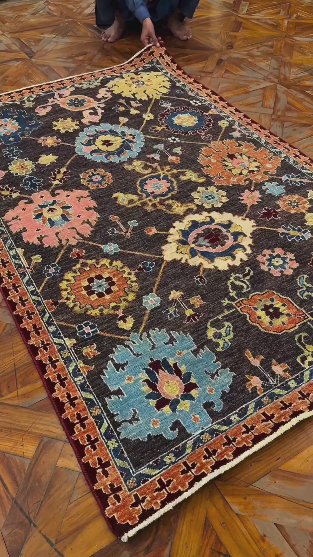 Chinese Samarkand Botanical Bloom Area Rug