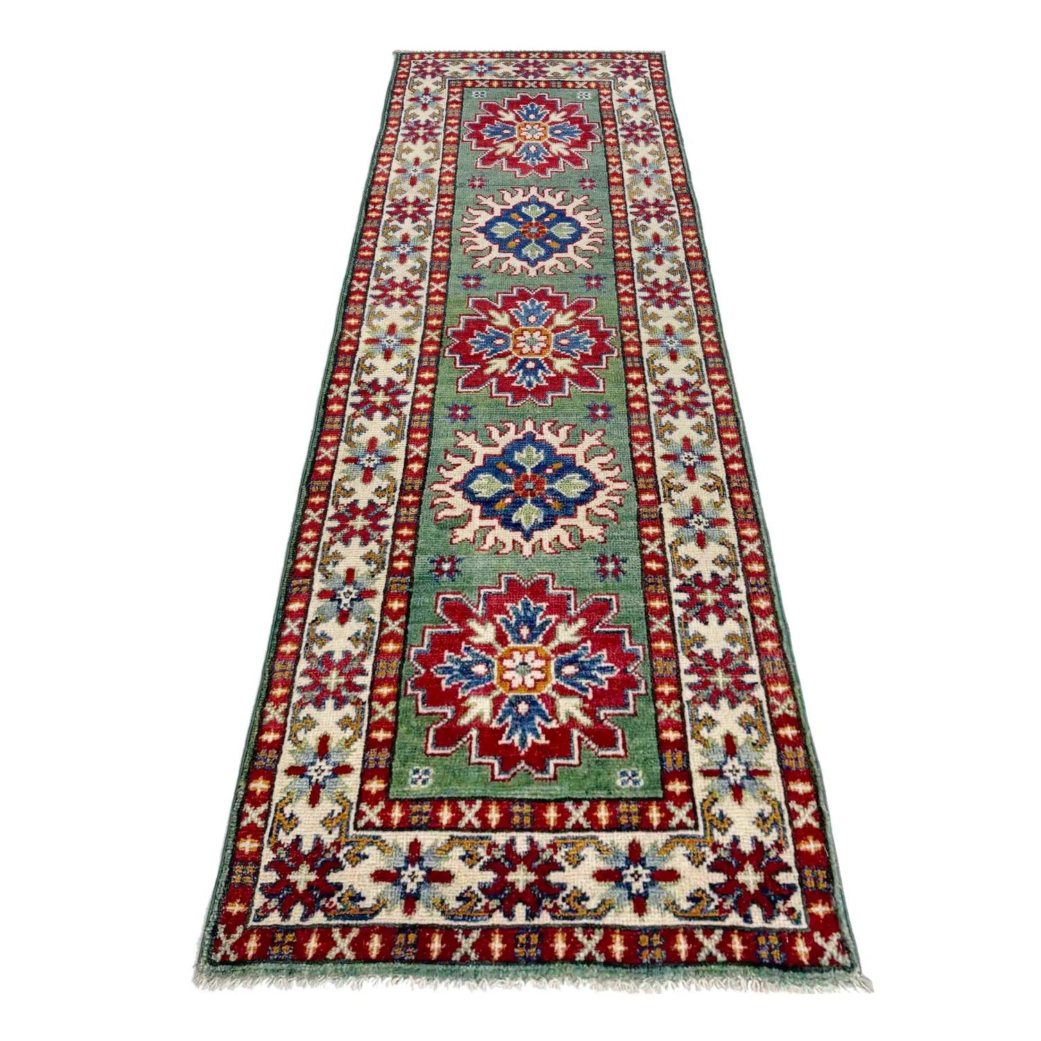 Kazak Geometric Star Medallion Runner Rug